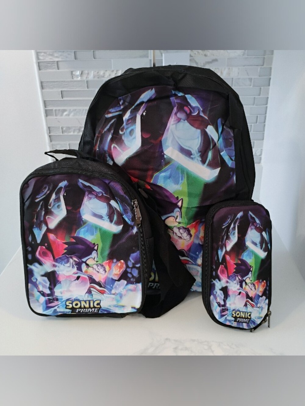 NEW 3FER Sonic Prime Backpack Set w/ Lunchbox, Pencil Case & A BONUS